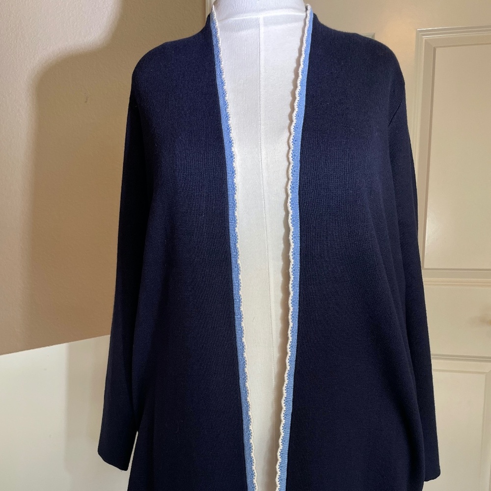 LP Long Open Cardigan Pointelle Edge Navy Blue  Evolution by Cyrus Rayon Nylon